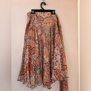 Diane Von Furstenberg Multicolor Floral High-Low Skirt, 100% Silk Shell